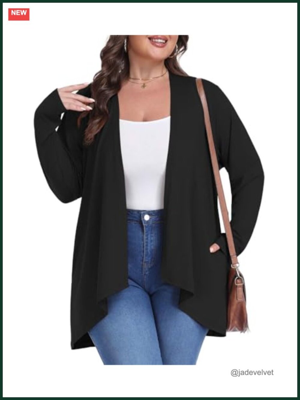 Plus Size Lightweight Open Front Draped Cardigan with Pockets